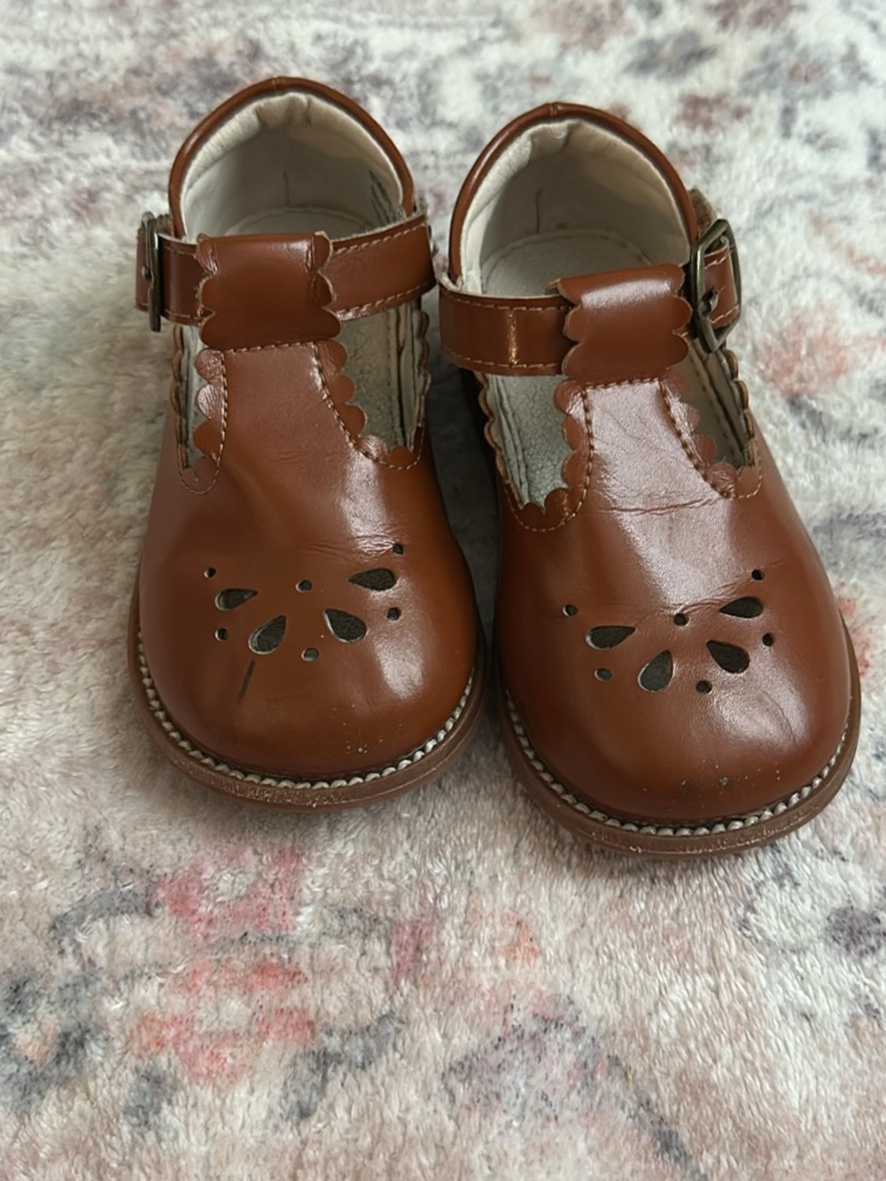 Brown Leather T-Strap Girls Dress Shoes